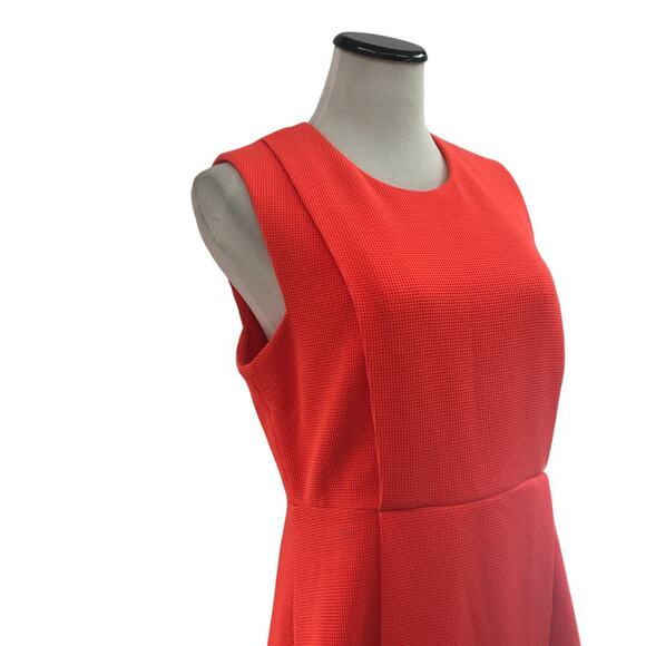 Whistles Textured Sleeveless Flare Dress Waffle Knit In Bright Orange 10 - Picture 7 of 12